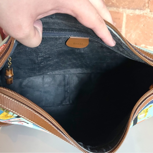 GUCCI Rare Vintage Blue Checkered Scarf Print Shoulder Bag - Picture 9 of 16